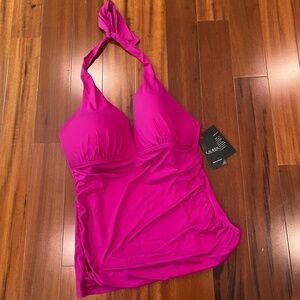 New NWT Lauren Ralph Lauren Tankini Swim Top Halter Fuschia Pink Purple Size 12